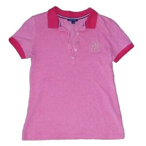 Y2K Tommy Hilfiger Polo Shirt Womens Medium‎ Cotton Logo Short Sleeved Bella